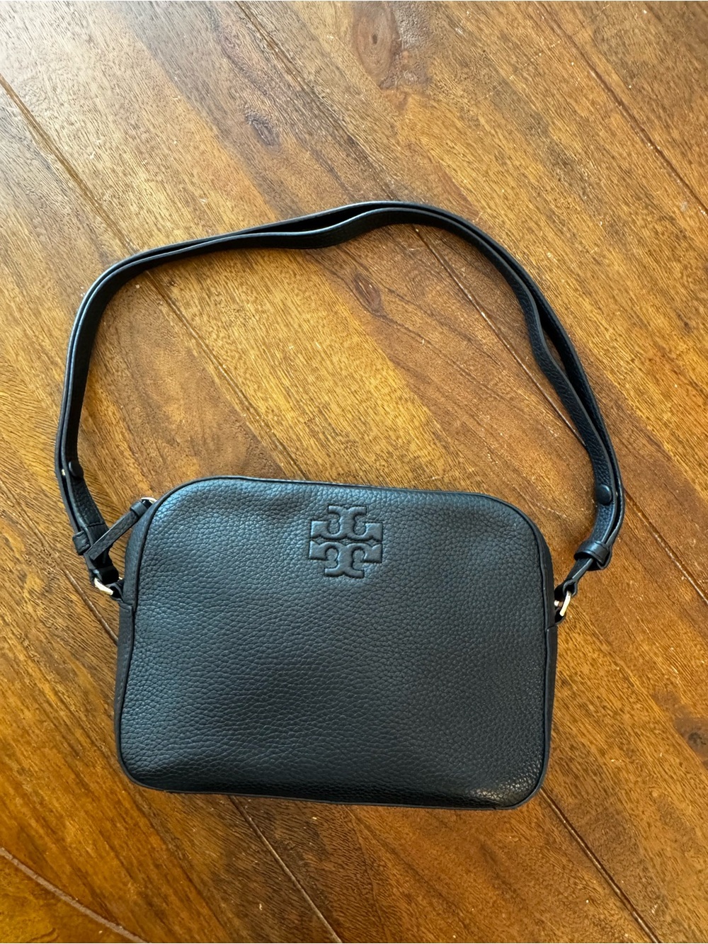 Tory Burch Black Pebbled Leather Camera Crossbody